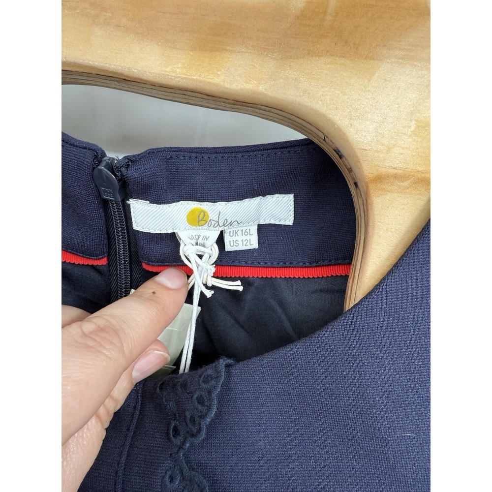 Boden Alexandra Ponte Dress Navy Scallop Trim Puff Sleeve NWT Women's 12L - Picture 3 of 6